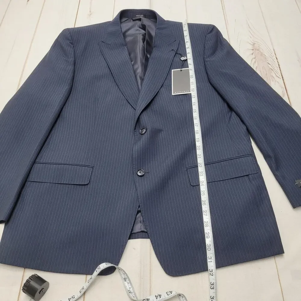 Sean John NWT navy blue pinstripe multi stripe blazer suit jacket 46R